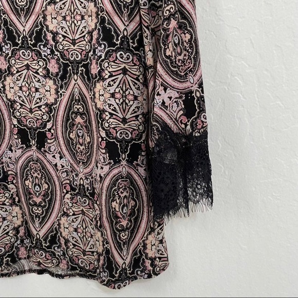 Xhilaration Women’s S Black Pink Lace Flare Sleeve Midi Dress Retro Print - Picture 4 of 6